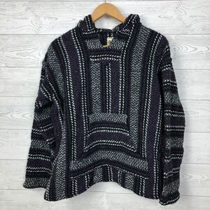 Baja Joe Sweater Striped Black Purple White Pullover Knitted Hoodie Adult Large
